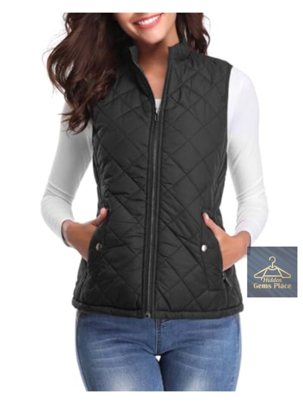 Quilted Puffer Vest Lightweight Stand Collar Zip Gilet Sleeveless